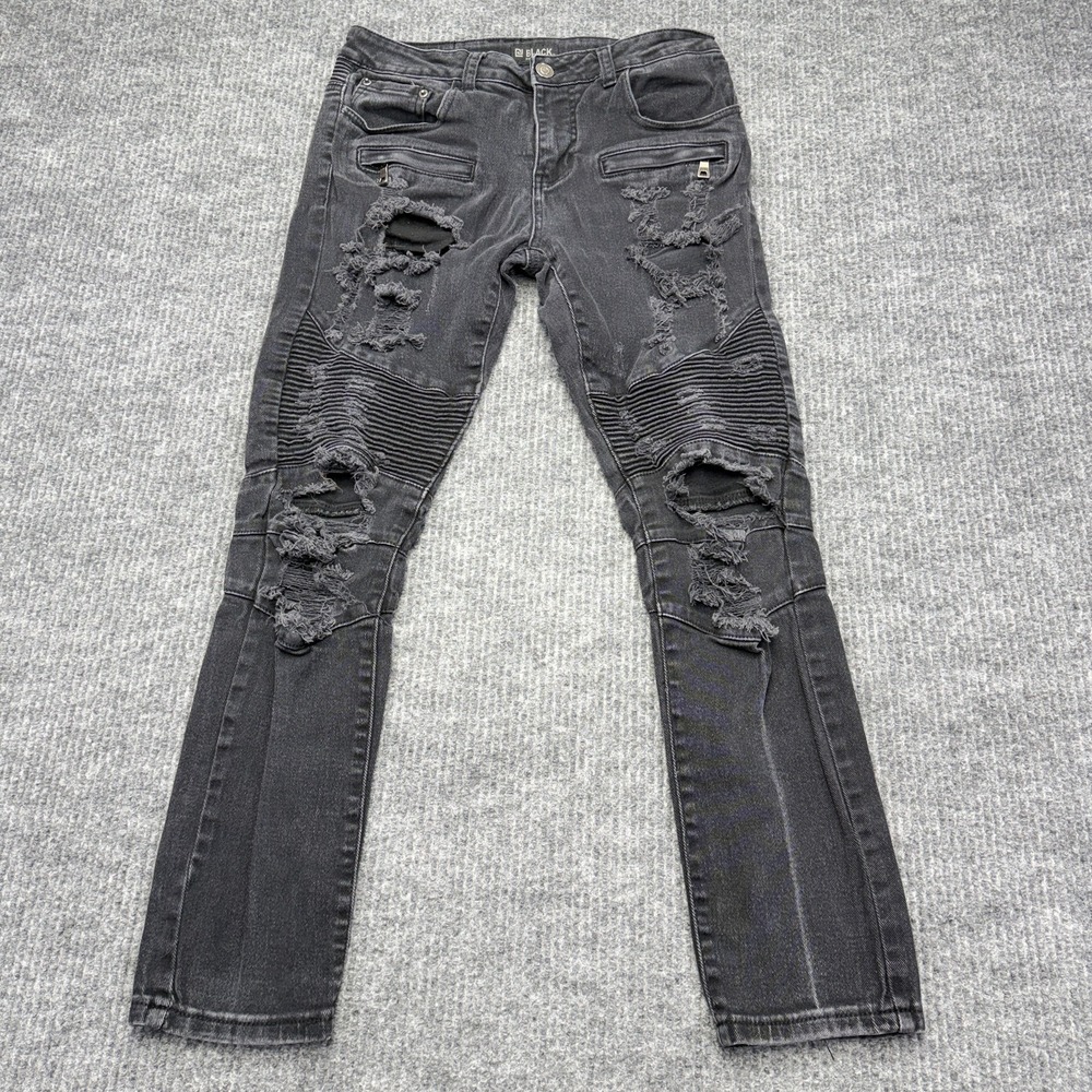 Black Premium Jeans Mens 30x30 Gray Skinny Flex Distressed Moto Denim Pants